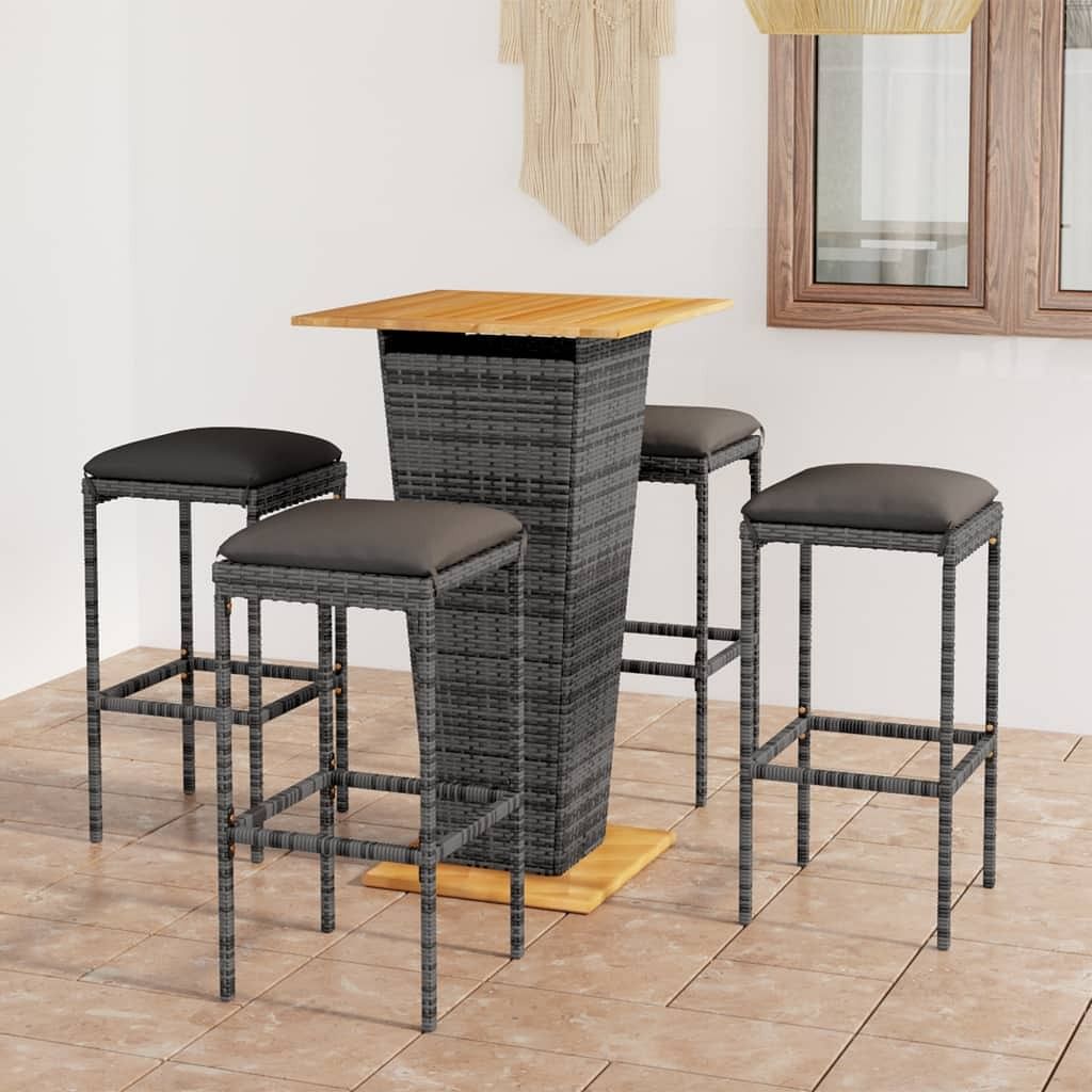Garden bar set grey pe rattan, powder-coated steel, solid acacia wood