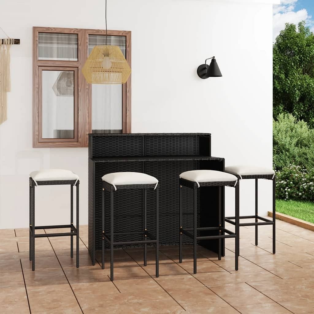Garden bar set black pe rattan medium removable covers