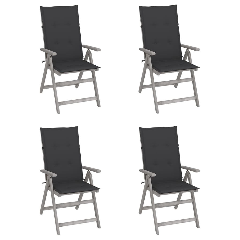 Garden chair set of 4 grey solid acacia wood, 100% polyester