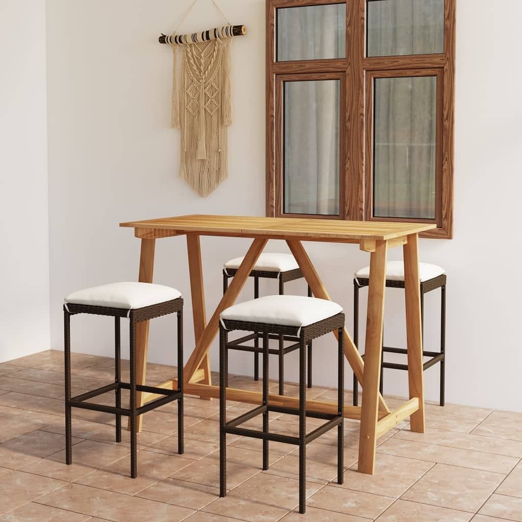 Garden bar set brown solid acacia wood 5 piece set durable