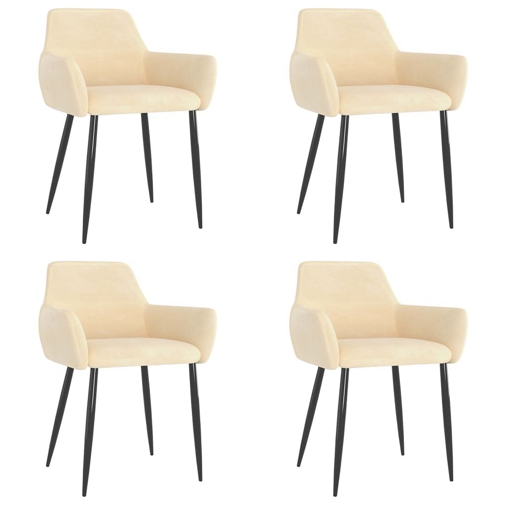 Chair set of 4 cream velvet (100% polyester), metal standard