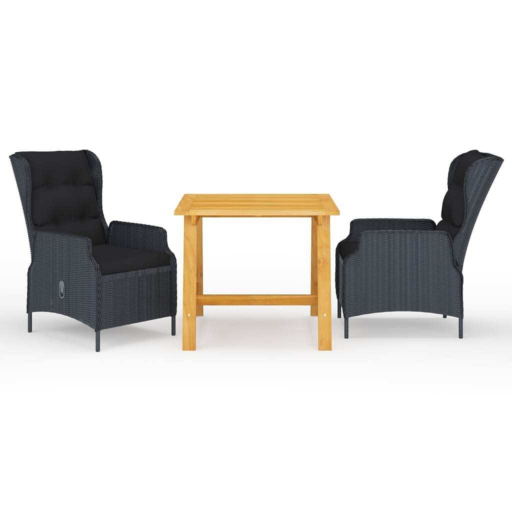 Dining set dark grey solid acacia wood standard