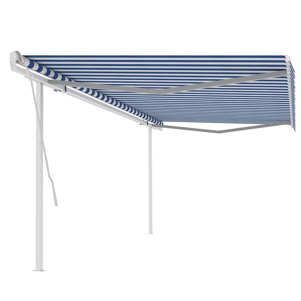 Retractable awning blue and white