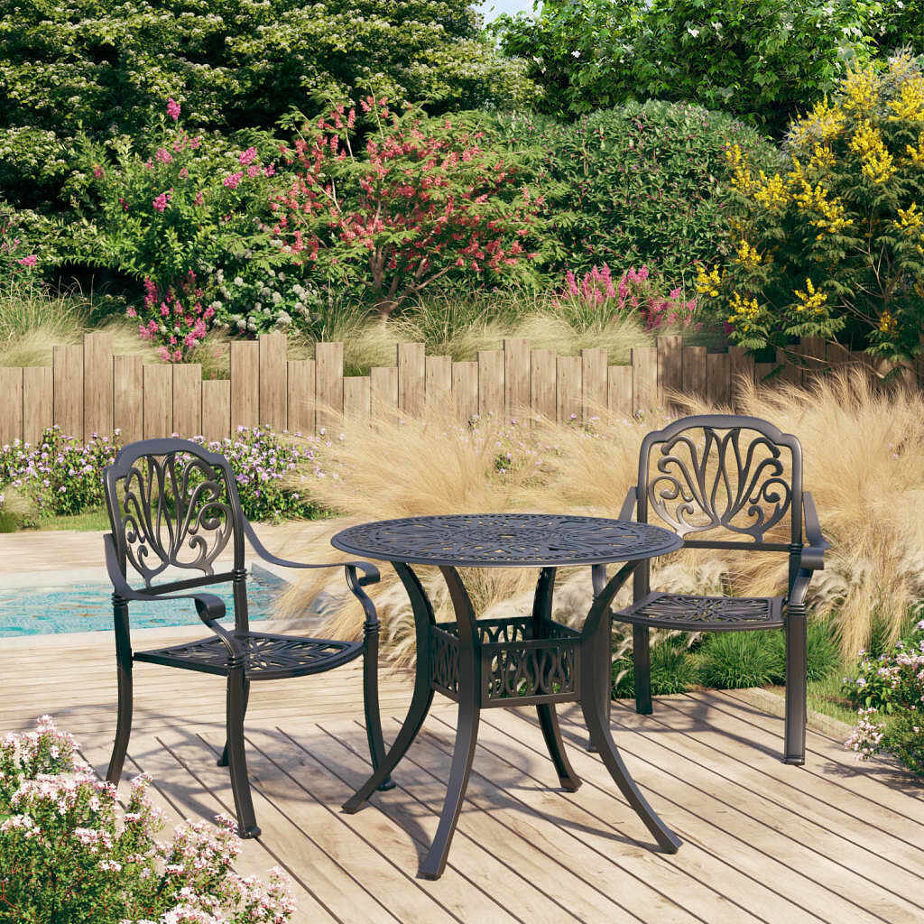 Bistro set black cast aluminum standard durable bistro set