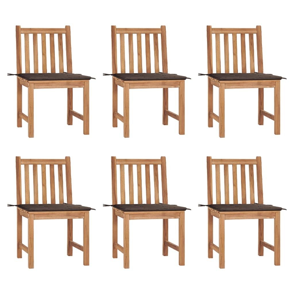 Patio chair set of 6 warm teak wood, taupe cushion