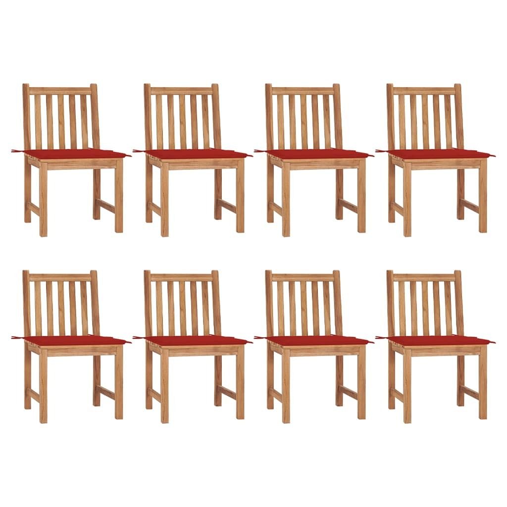 Patio chair set of 8 teak with red cushions solid teak wood