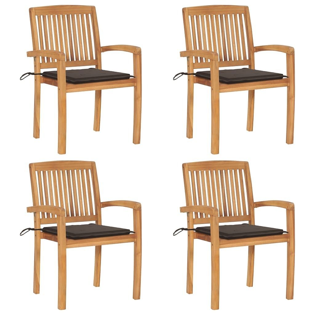 Stacking patio chairs with cushions 4 pcs solid teak wood
