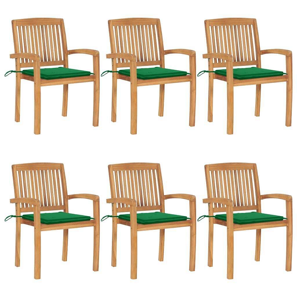 Stacking patio chairs with cushions 6 pcs solid teak wood