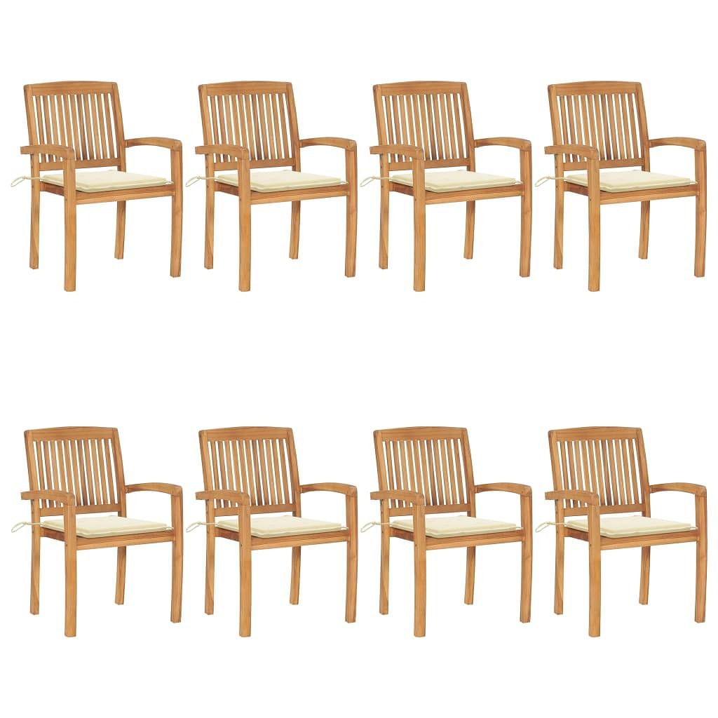 Garden chair set of 8 teak wood and cream