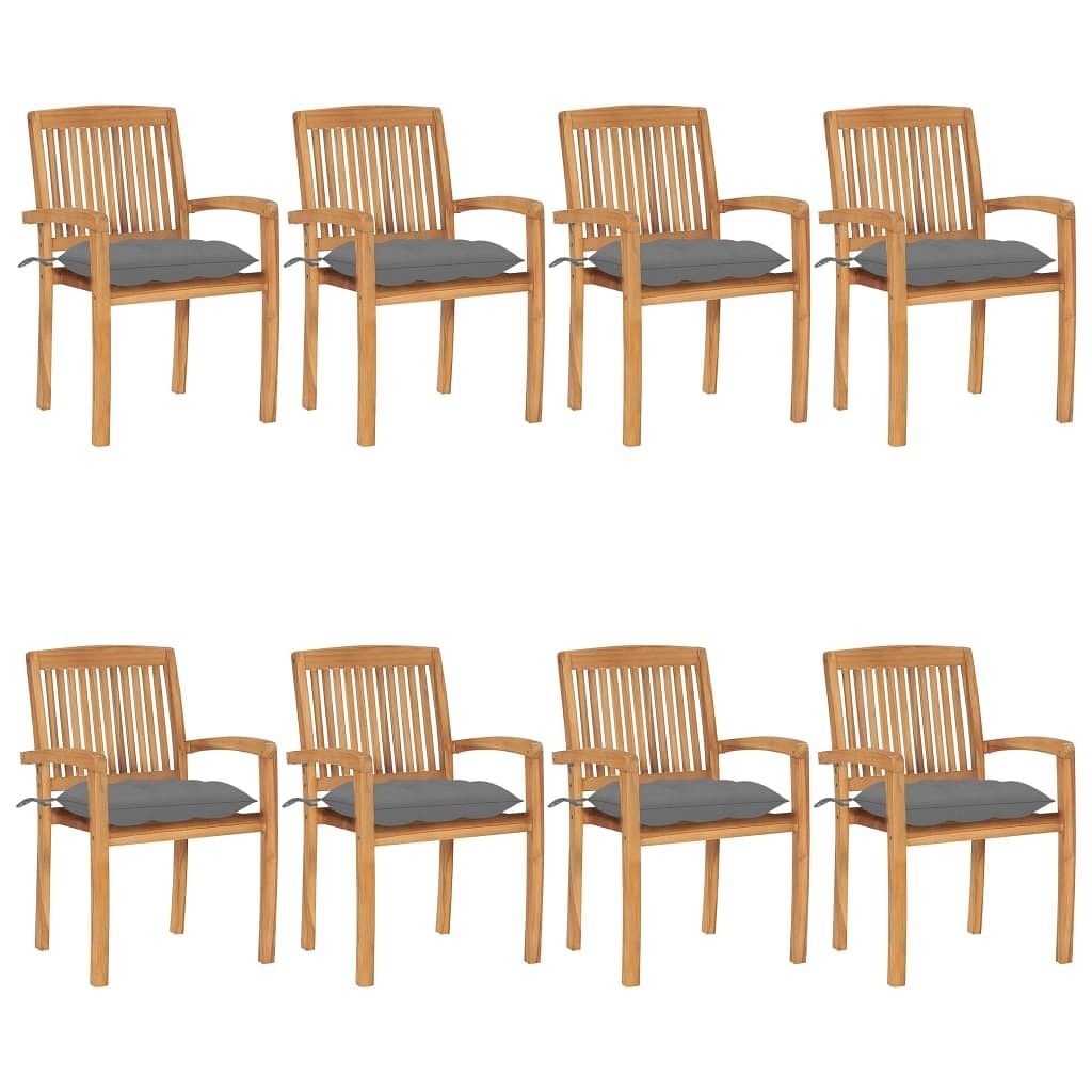 Stacking patio chairs with cushions 8 pcs solid teak wood