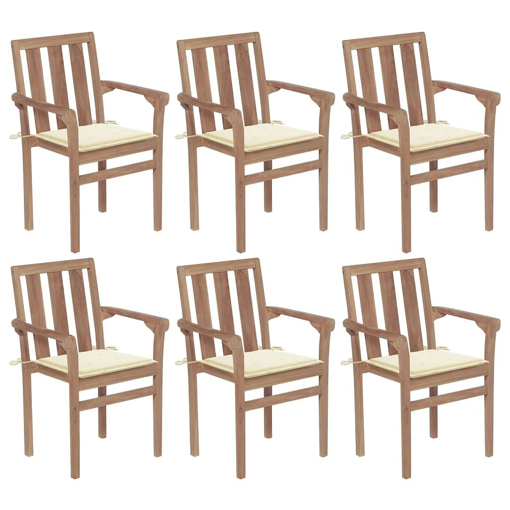 Stackable chair set of 6 natural teak teak wood, polyester