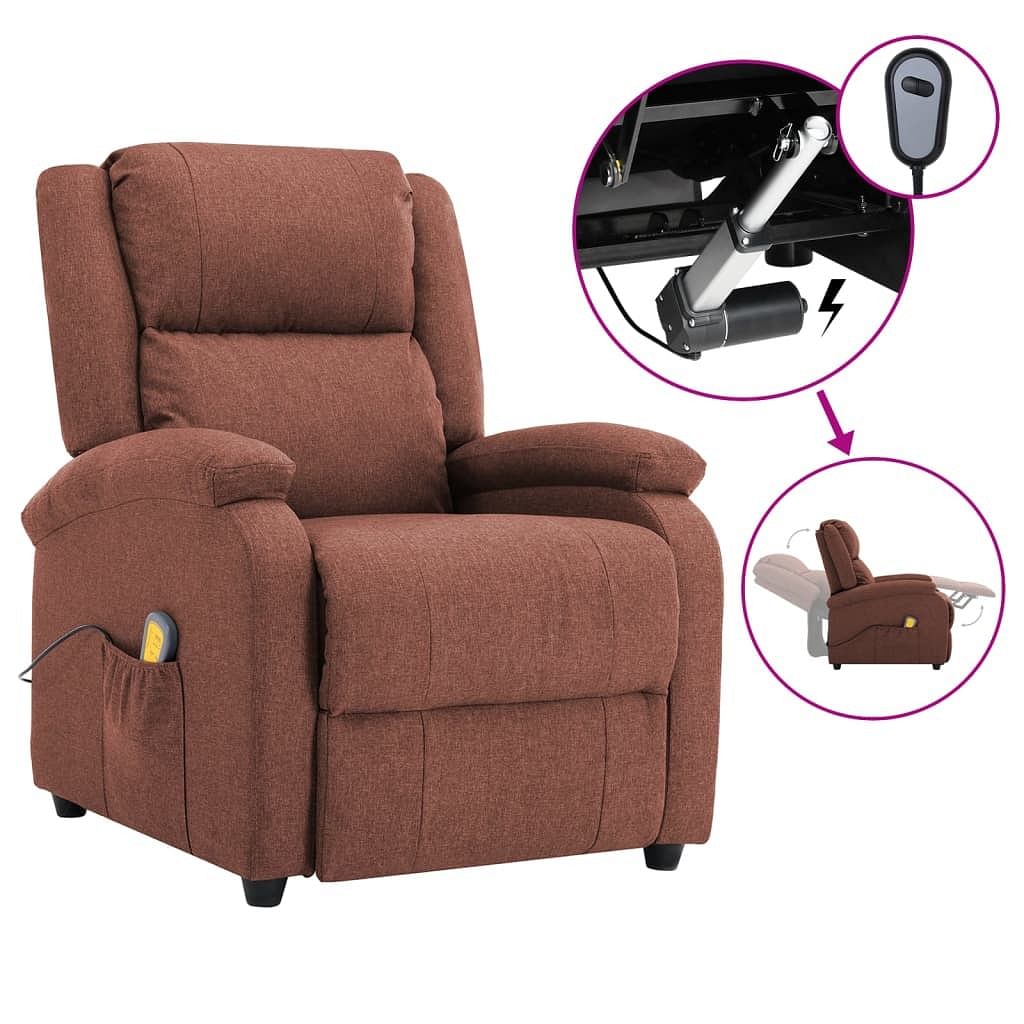 Electric massage chair brown fabric (100% polyester), wood, metal