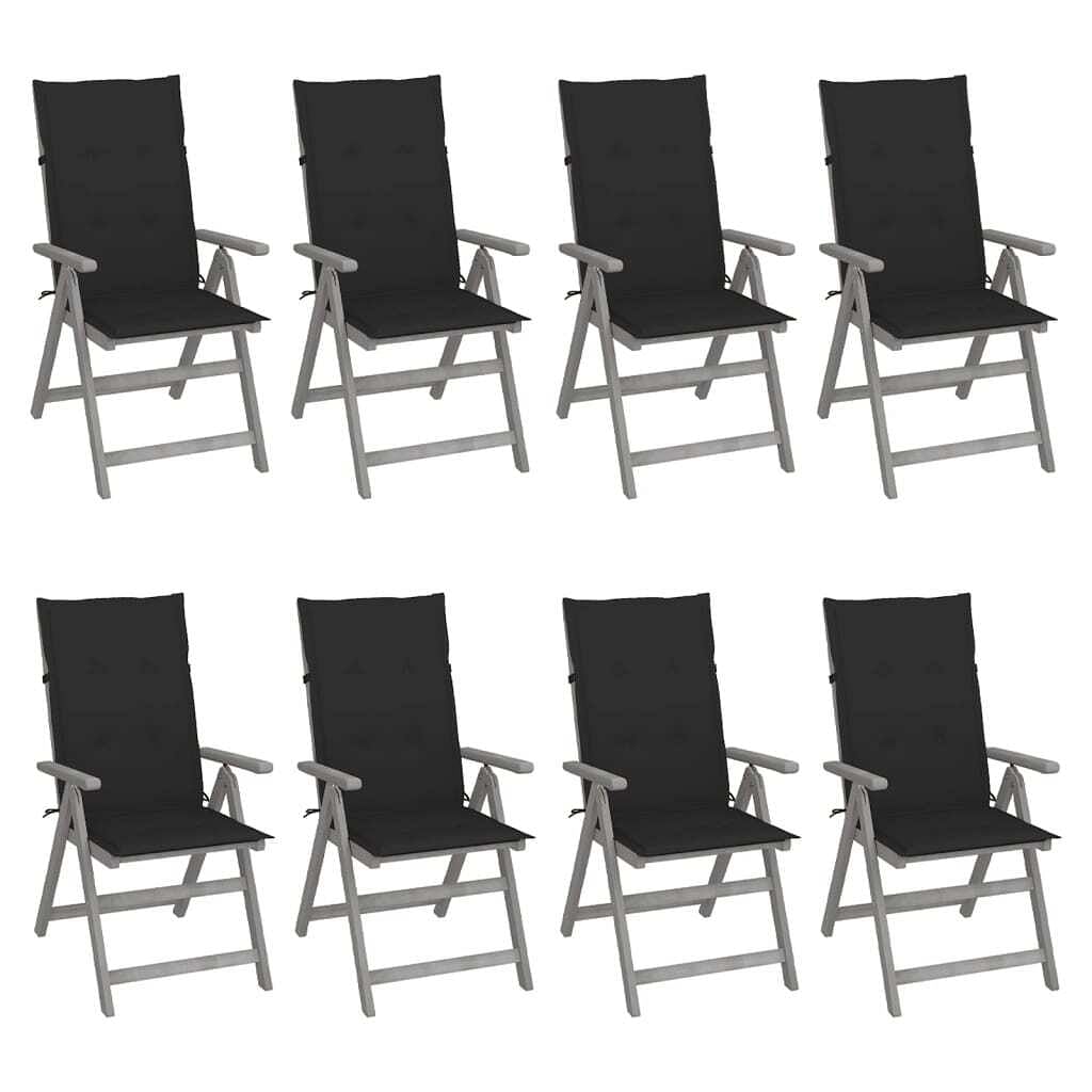 Garden chair set of 8 grey solid acacia wood standard