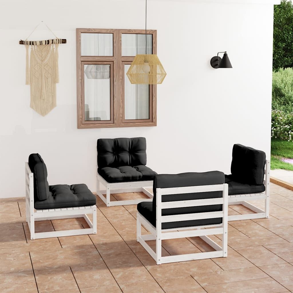Garden lounge set white solid pinewood, 100% polyester medium