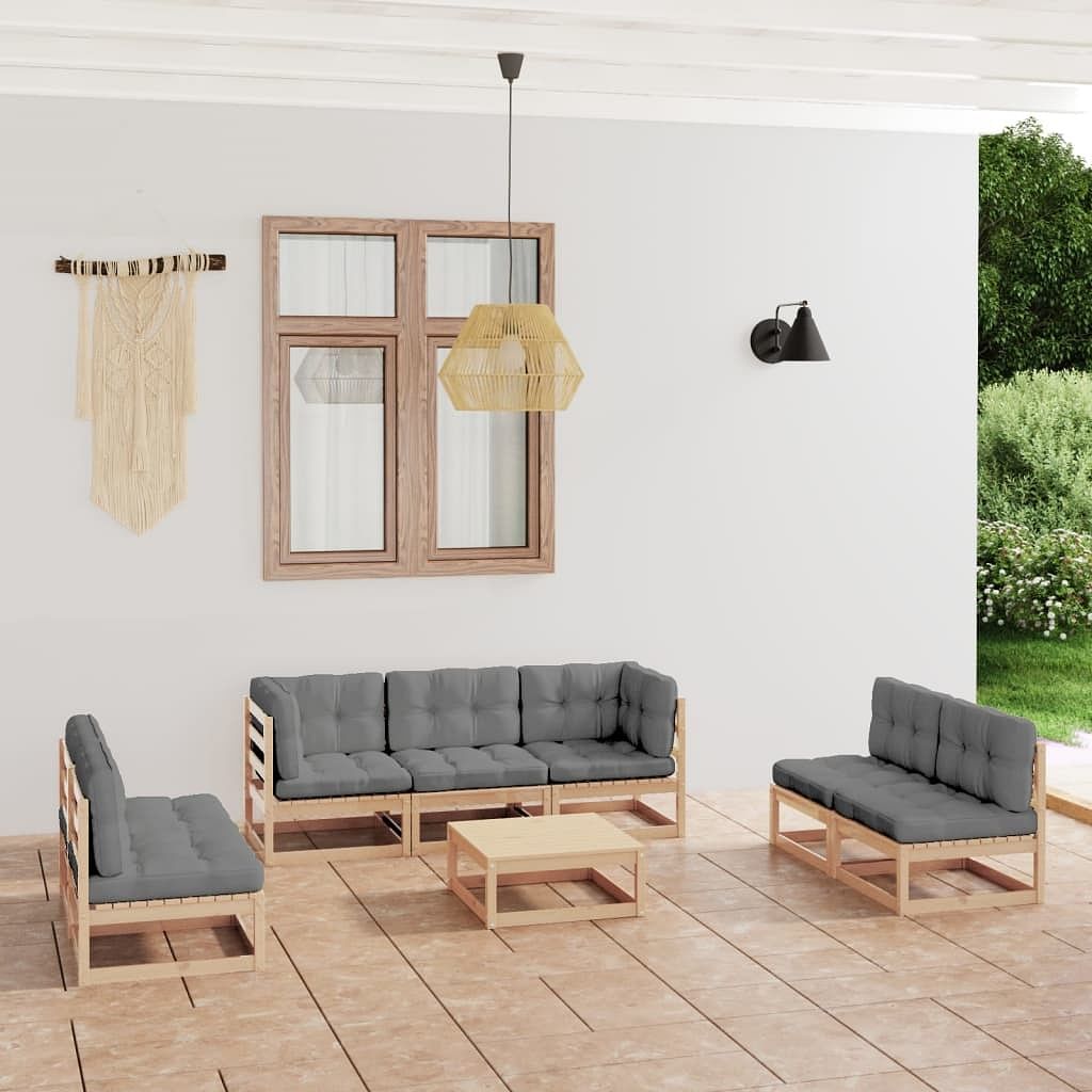 Garden lounge set natural wood solid pinewood, 100% polyester