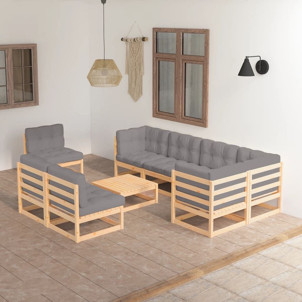 Garden lounge set grey solid pine wood medium modular