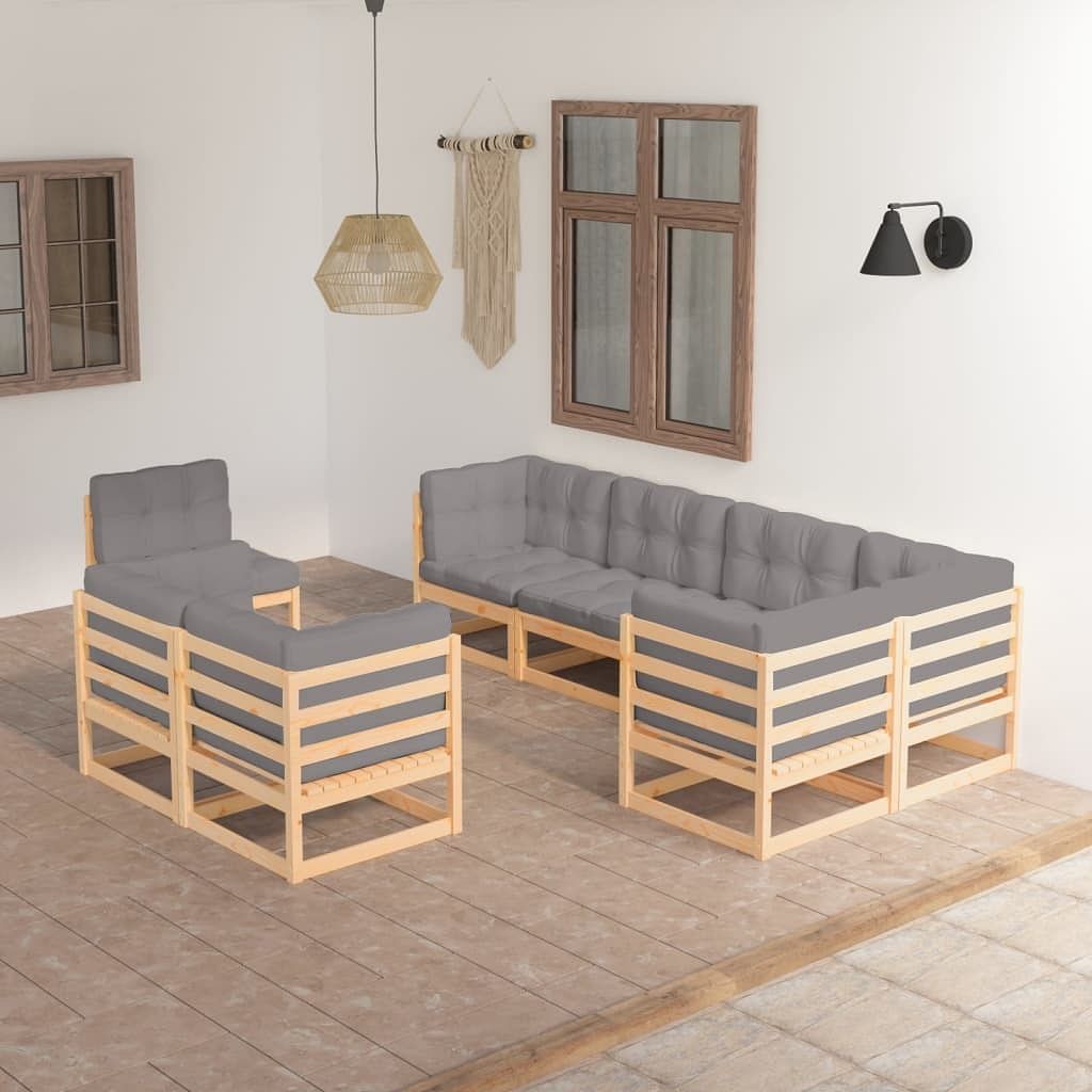Patio lounge set natural solid pinewood large modular