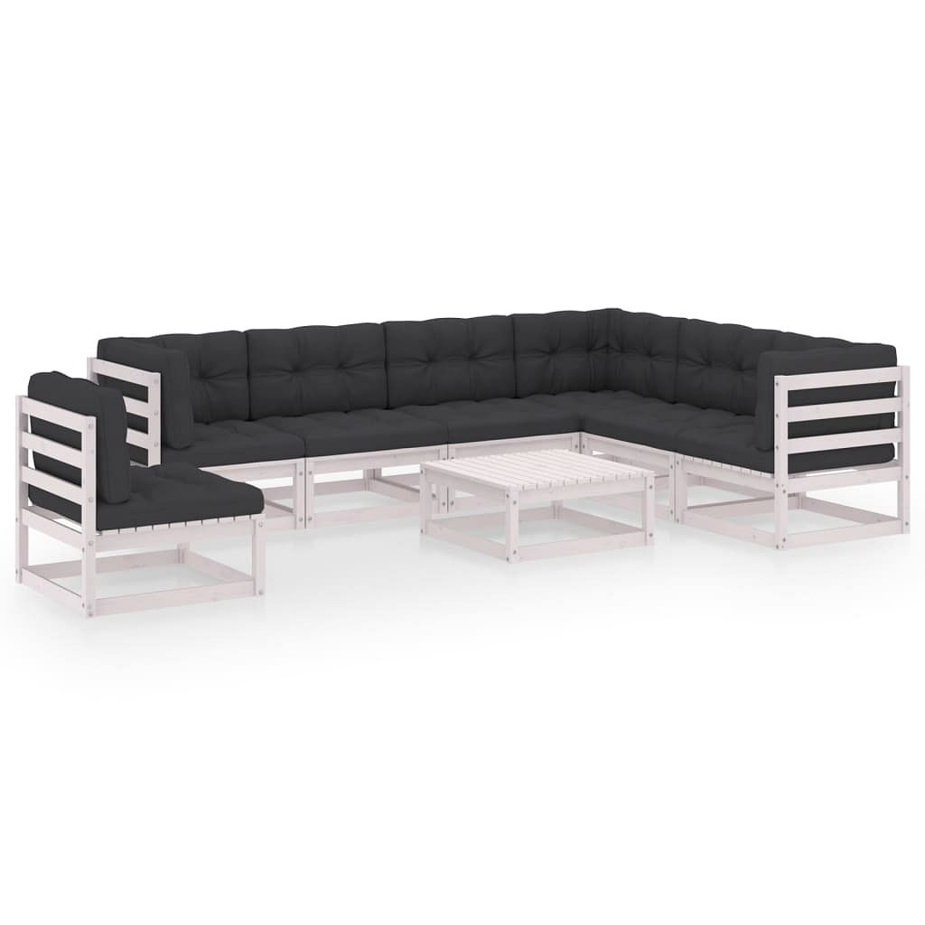 Garden lounge set white solid pine wood, 100% polyester fabric