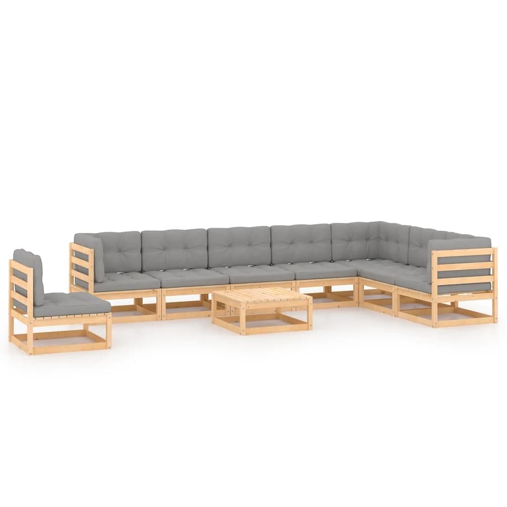 Garden lounge set natural wood solid pinewood 9 piece set modular