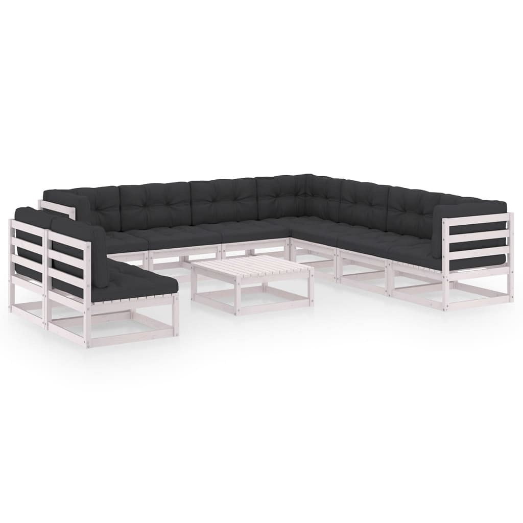 Garden lounge set white solid pinewood, fabric (100% polyester)