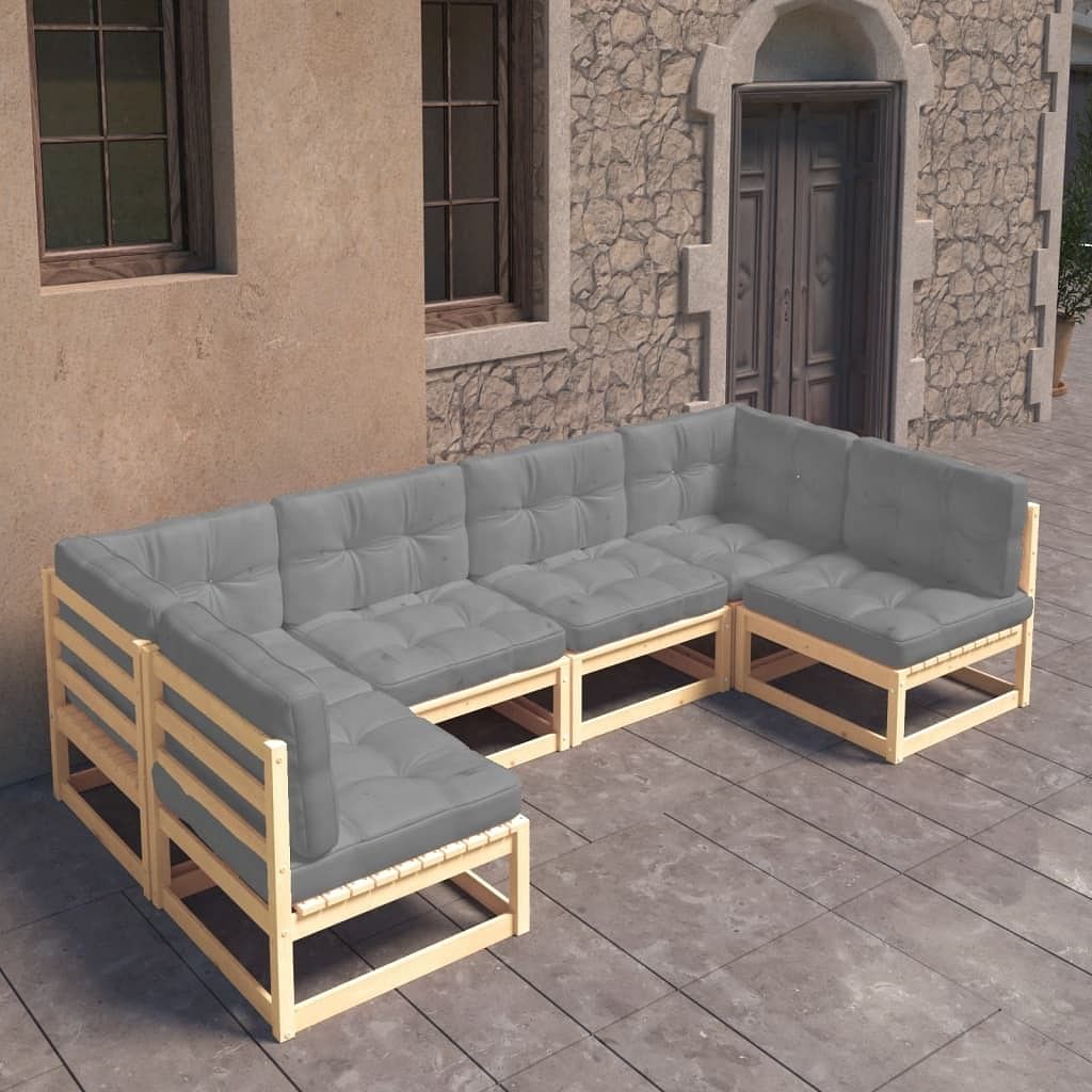 Garden lounge set natural wood solid pinewood set of 6 modular