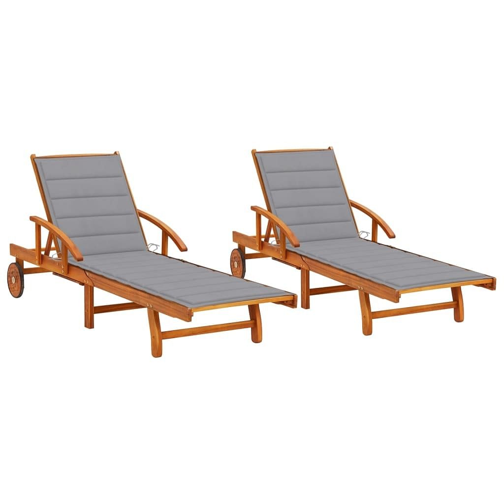 Sun lounger brown solid acacia wood large height-adjustable