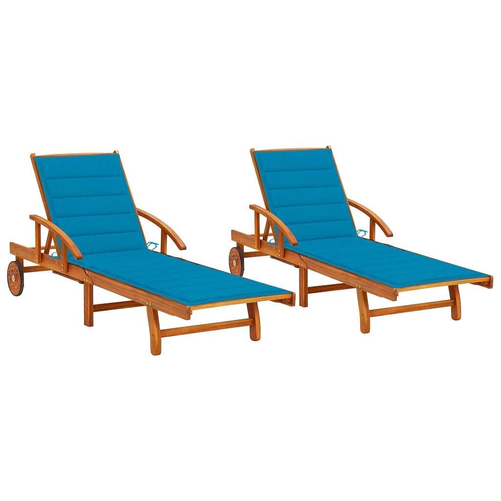 Sun lounger blue (cushions), natural wood