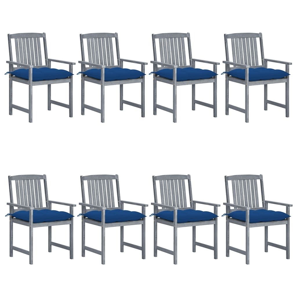Patio chair set of 8 gray solid acacia wood standard durable