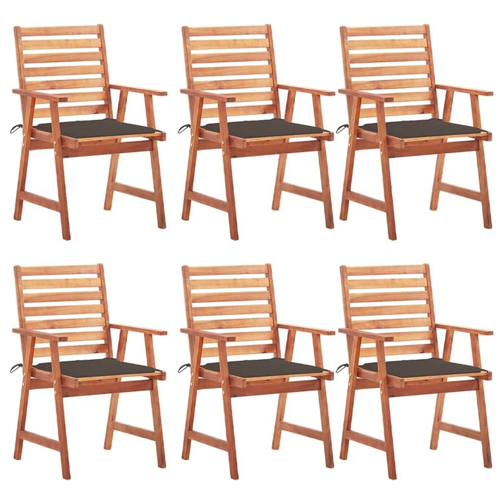 Patio dining chairs 6 pcs with cushions solid acacia wood