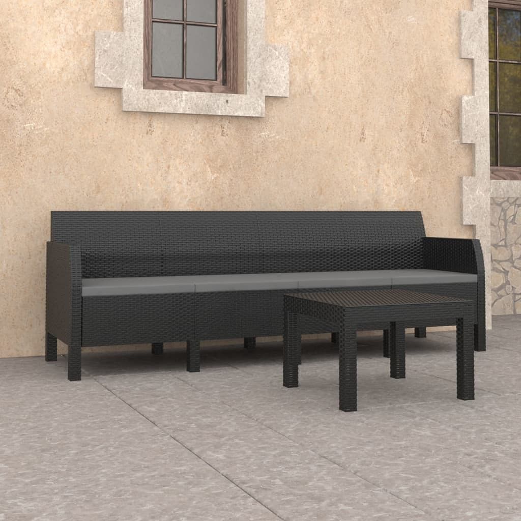 Garden lounge set anthracite polypropylene with rattan look large