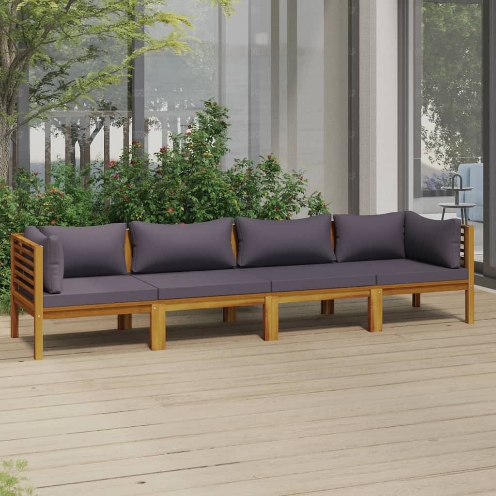 Wooden lounge set dark grey solid acacia wood 4-seater modular