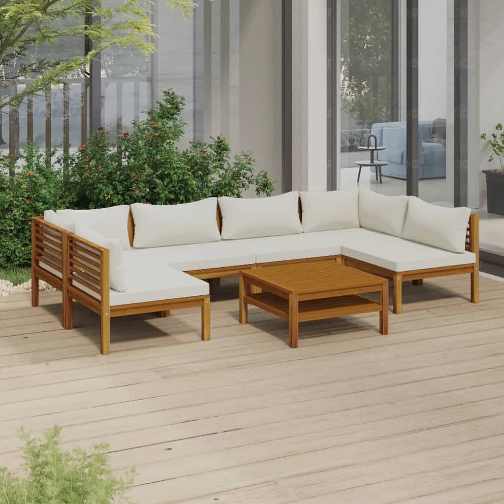 Garden lounge set cream solid acacia wood large modular