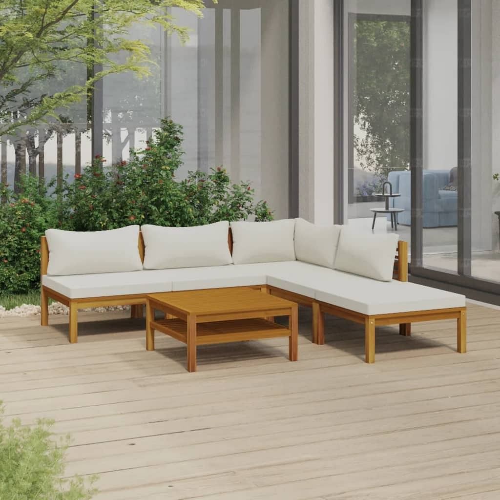 Garden lounge set cream solid acacia wood 6 piece set modular