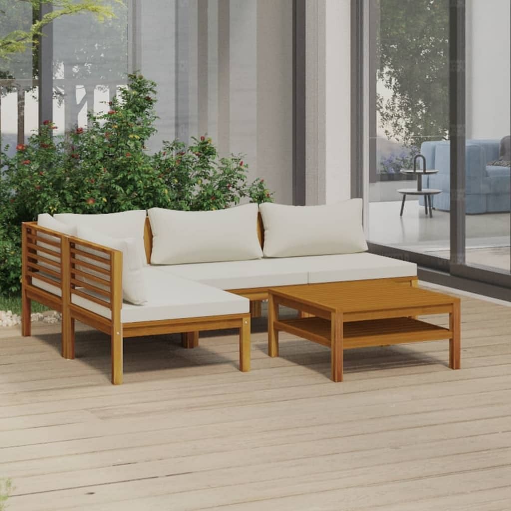 Garden lounge set cream cushions solid acacia wood with an oil finish