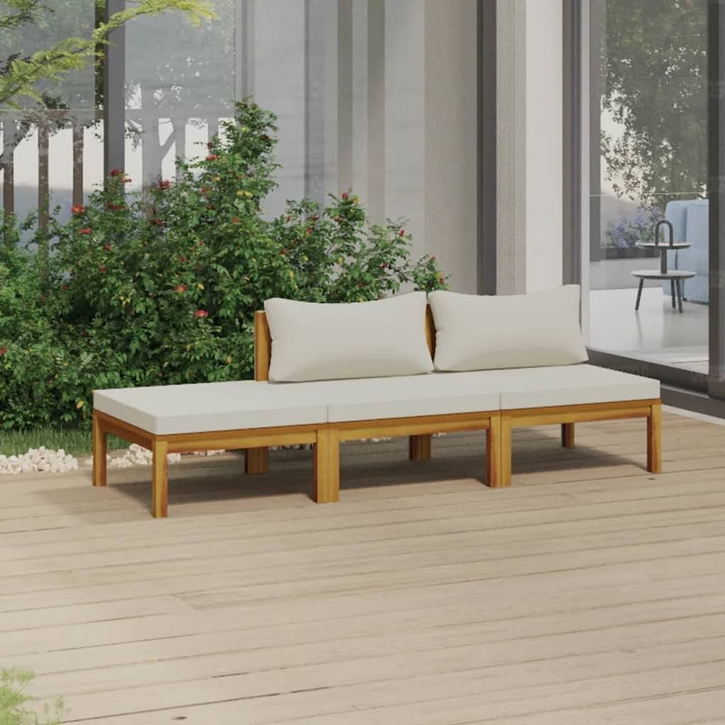 Garden lounge set cream solid acacia wood compact foldable
