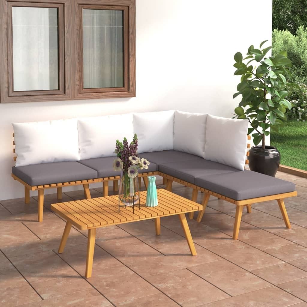 Garden lounge set dark gray solid acacia wood large modular