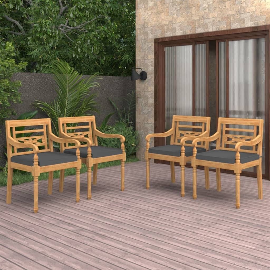 Patio garden chair set of 4 gray teak wood standard durable