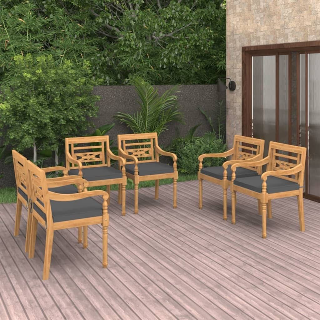 Patio garden chair set of 6 teak and gray