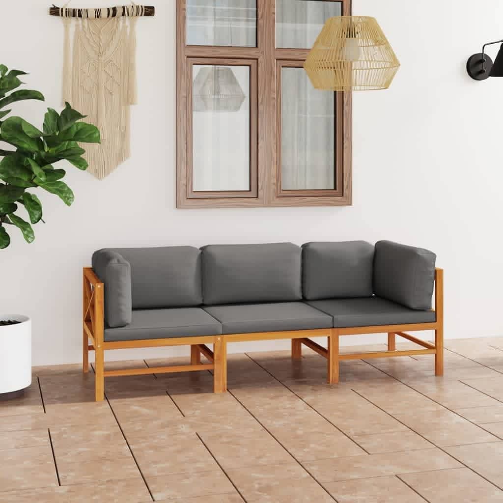 3-seater garden sofa grey teak wood, 100% polyester large