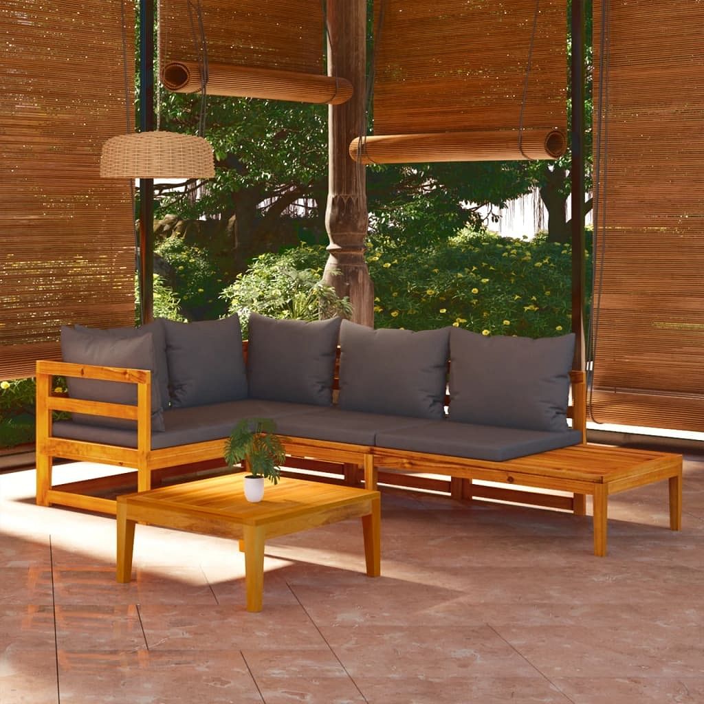 Garden lounge set dark grey, natural wood