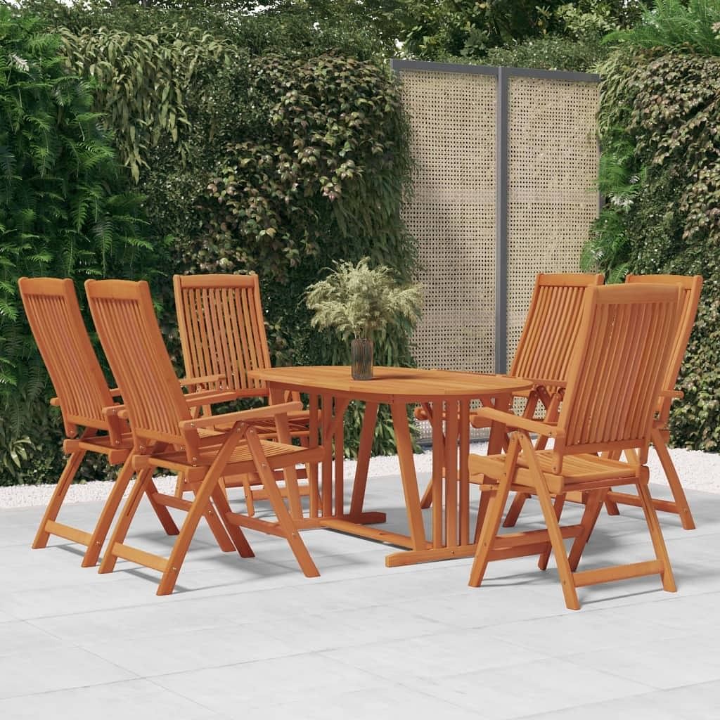 Garden dining set reddish-brown solid eucalyptus wood large
