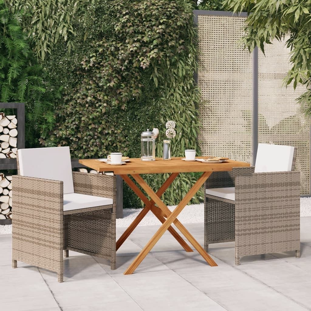 Garden dining set beige solid acacia wood medium