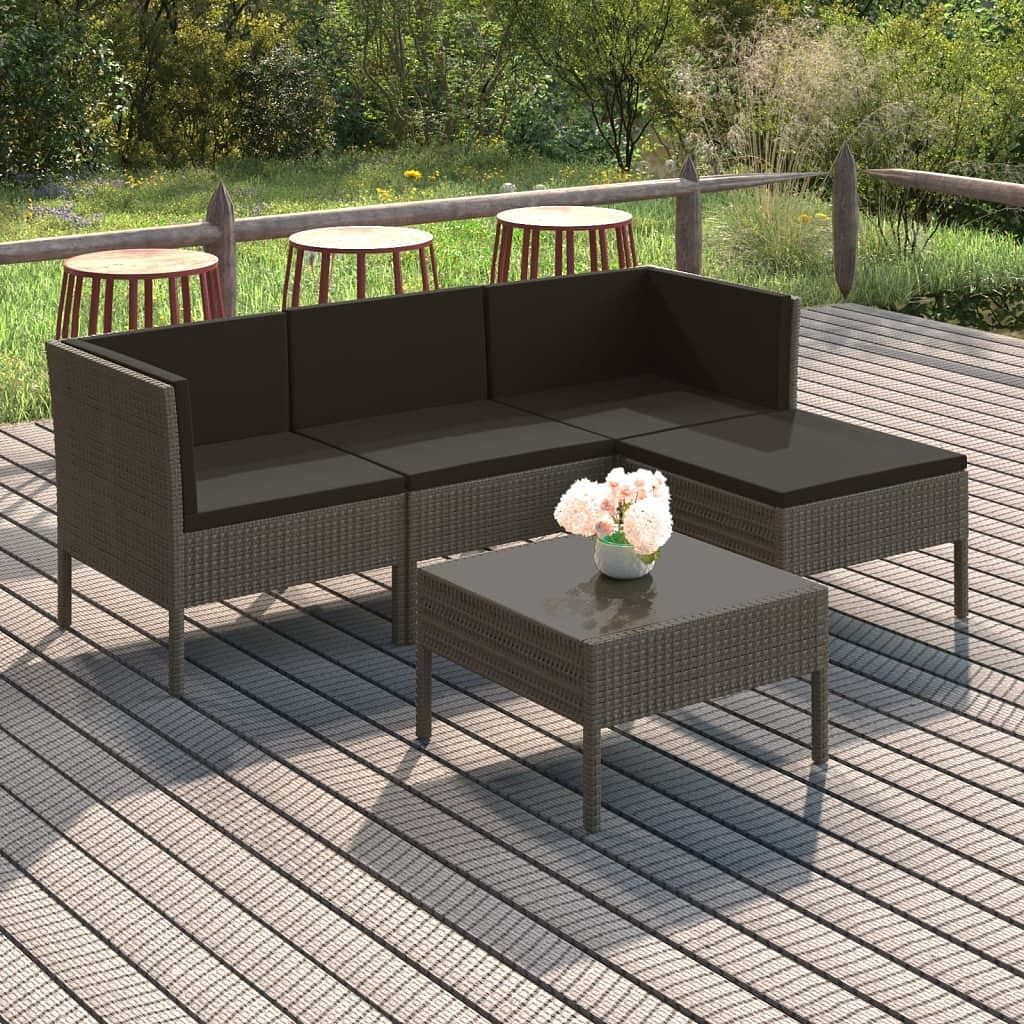 Garden lounge set gray pe rattan, powder-coated steel 5 piece set