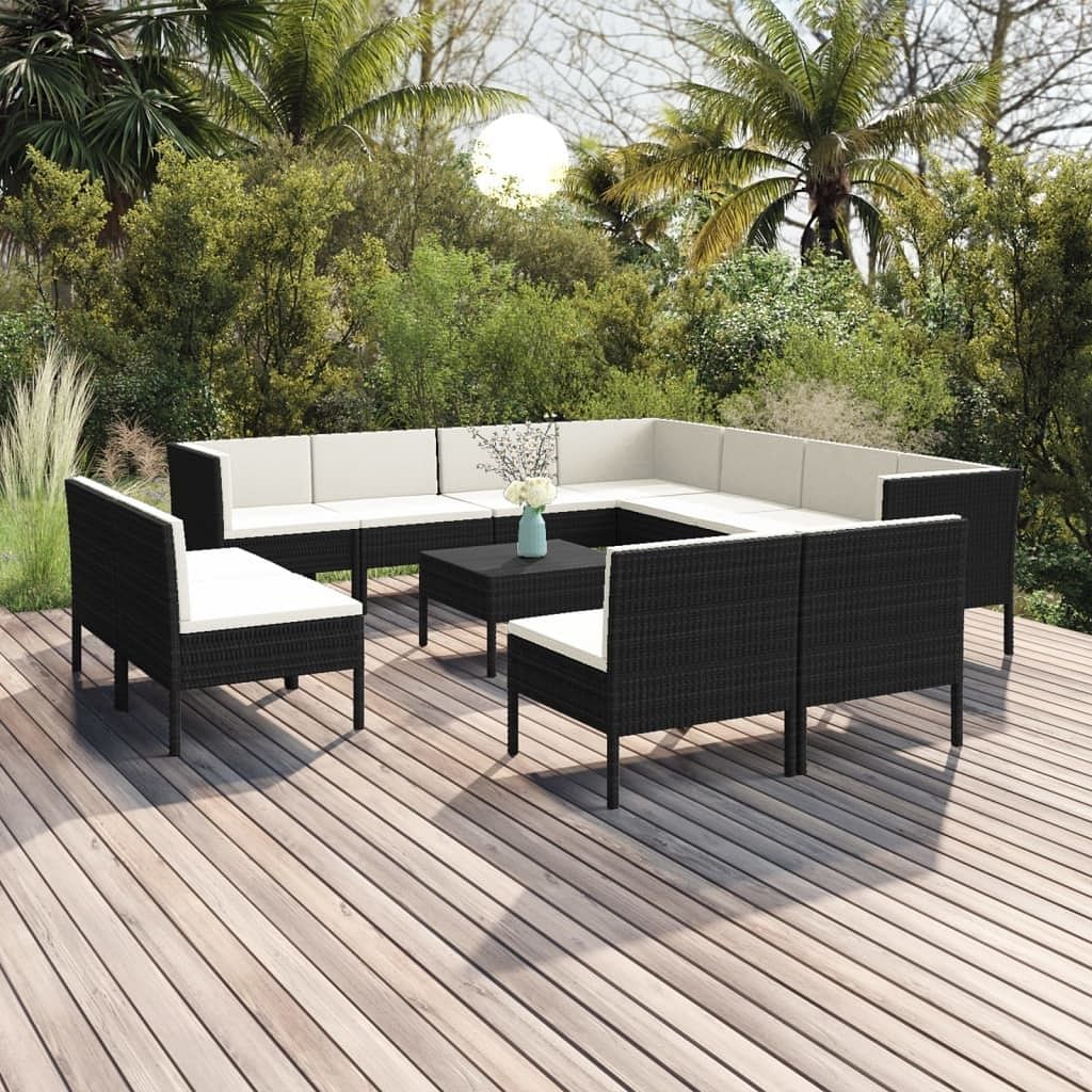 Garden lounge set black pe rattan 13 piece set modular