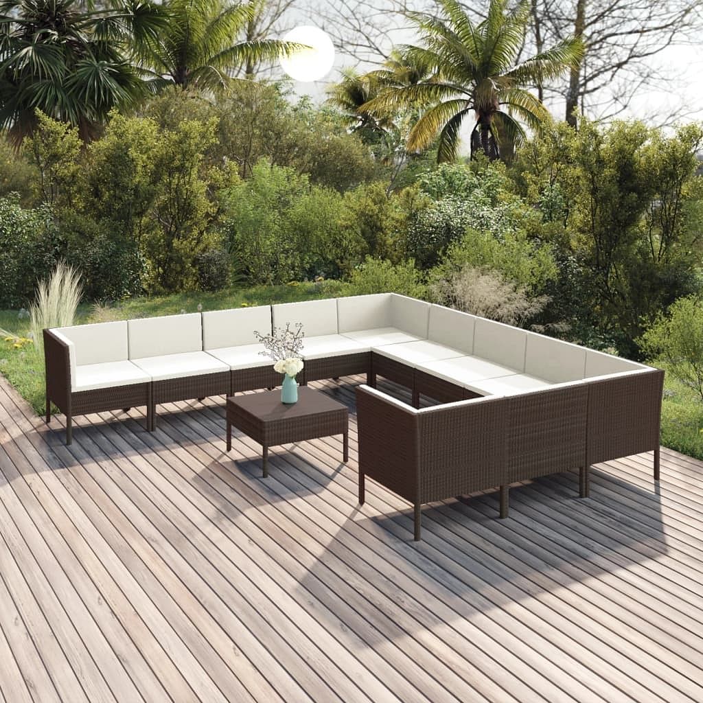 Garden lounge set brown pe rattan large modular