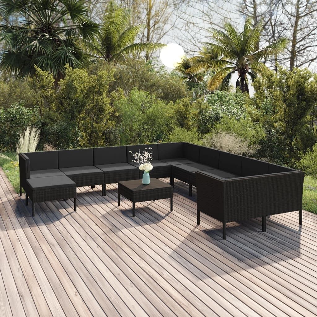 Garden lounge set black pe rattan, powder-coated steel, polyester