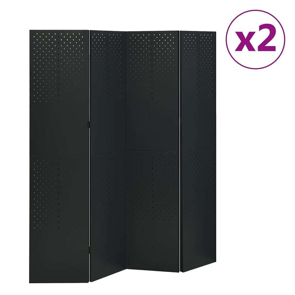 4-panel room dividers 2 pcs black 63"x70.9" steel