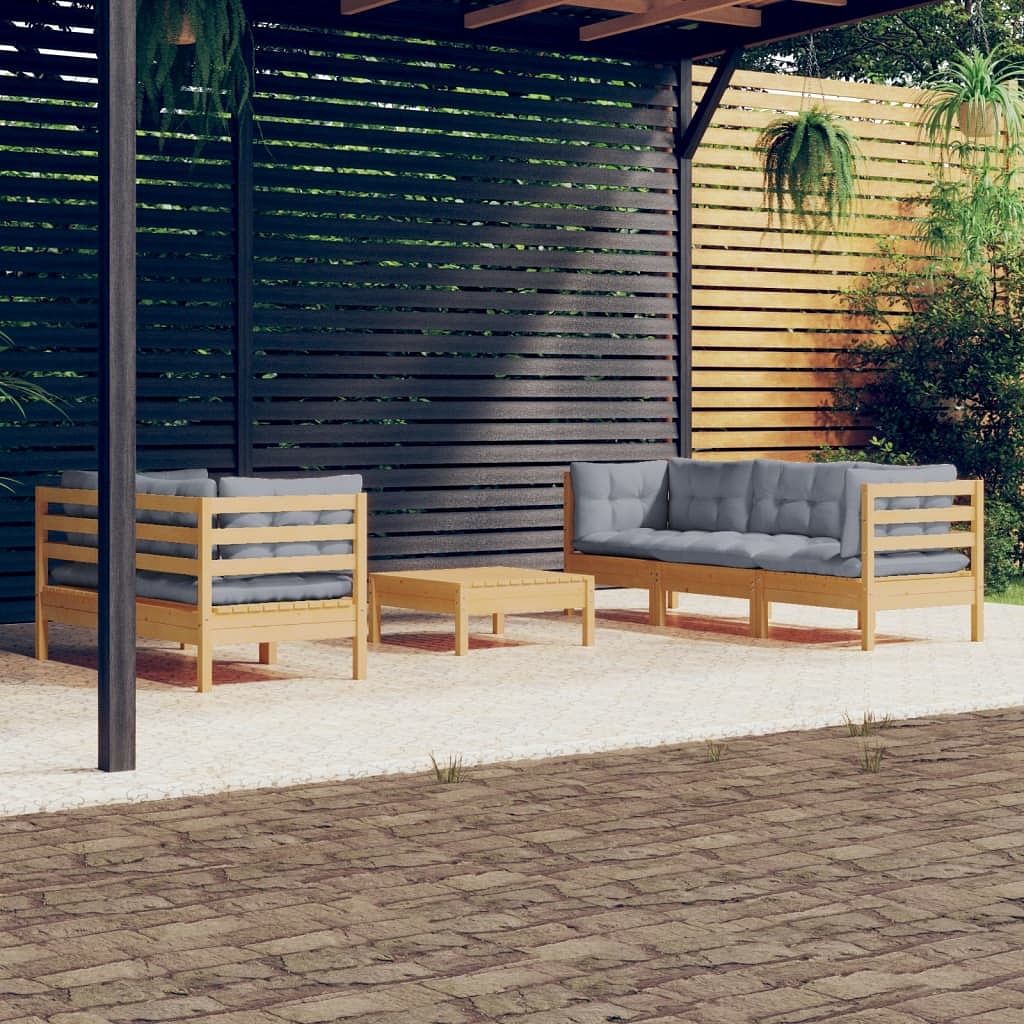Garden lounge set grey solid pine wood, fabric (100% polyester)