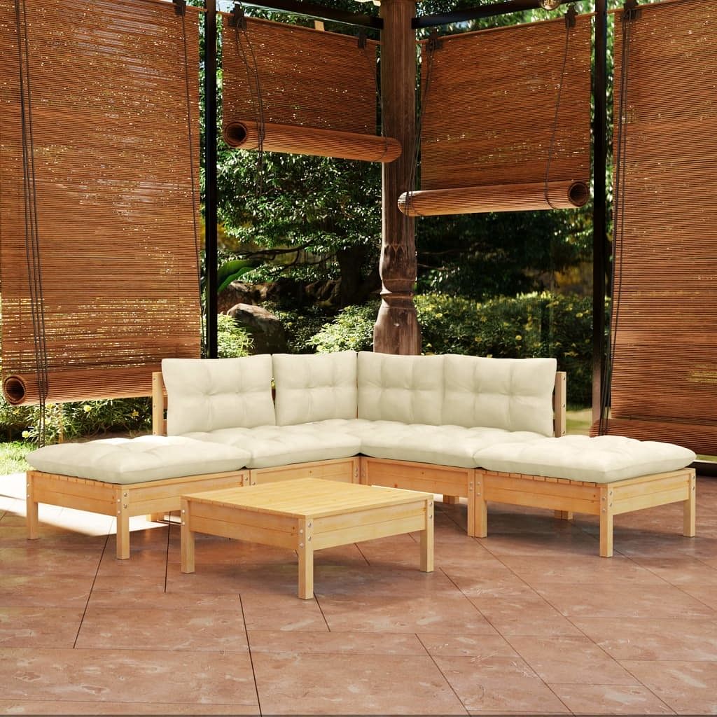 Garden lounge set cream solid pinewood, fabric modular