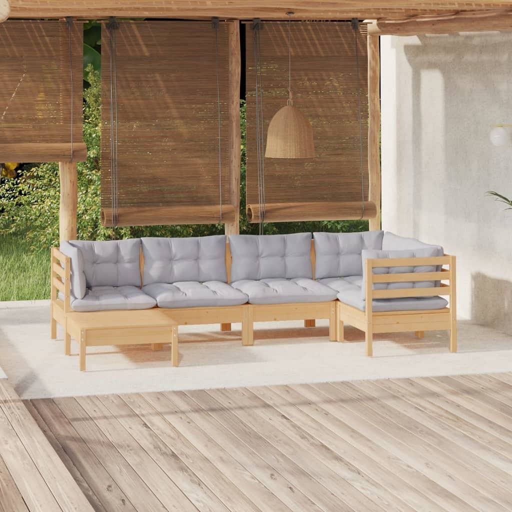 Garden lounge set grey solid pinewood, fabric (100% polyester)